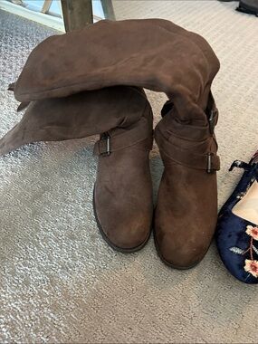 Women's Brown Suede Buckle Ankle Boots